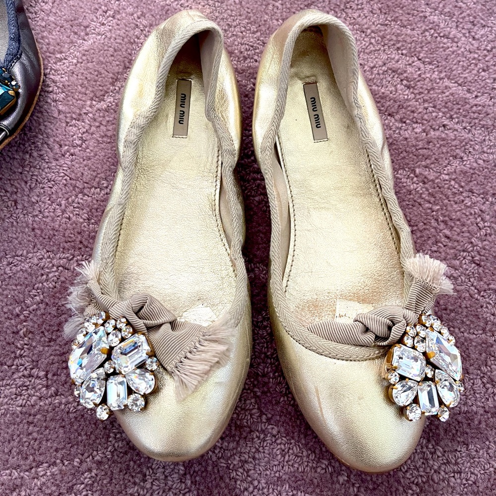 Miu Miu ballet slippers with Beautiful antique looking Chrystals
